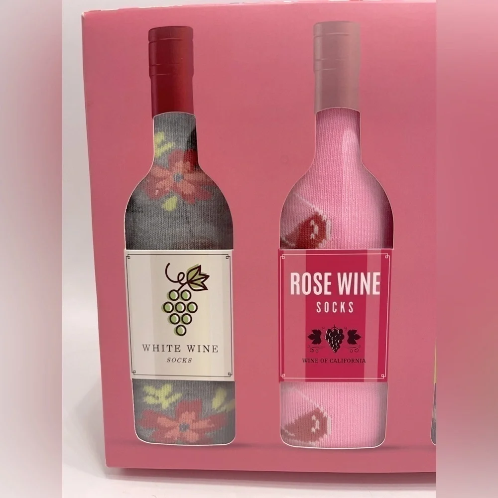 Orrsum Sock Co Wine Lover Socks 4 pack Size 5-9 Pink Rose Grapes Gray Gift Set